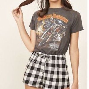 New Reformation Jamaica Linen Checkered Shorts